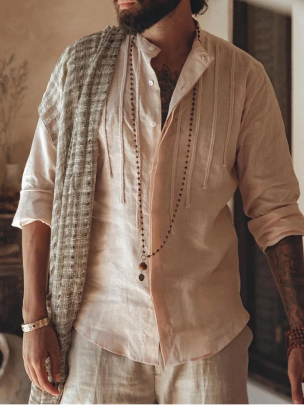 Aya Sacred Wear Men’s Linen Shirt - Picture 1 of 8
